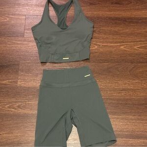 Gym shark x Whitney Simmons crop top and biker shorts in eucalyptus green